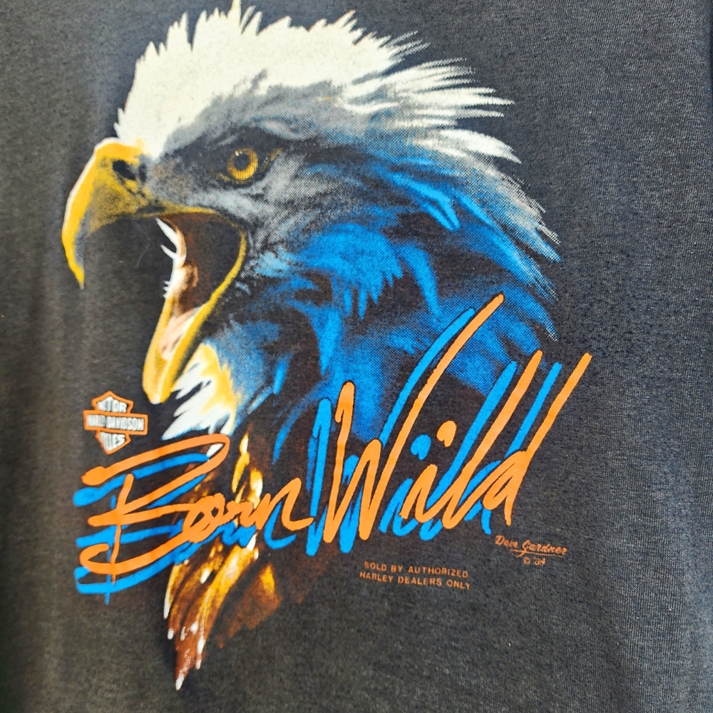 1984 3D Emblem Harley Davidson Tee. Born Wild. Artist Dave Gardner. Sz. XL